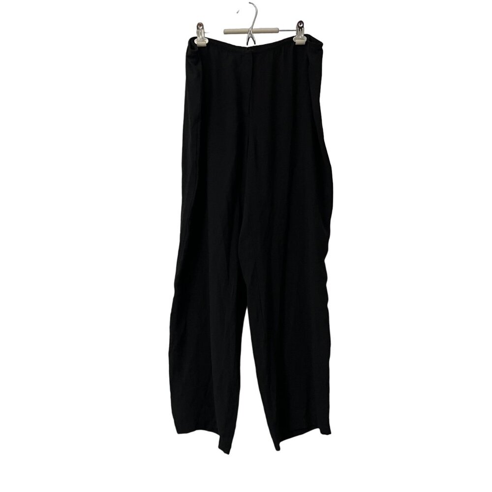 Eileen Fisher Womens Black Silk Crepe Elastic Waist Wide Leg Pants Size Large